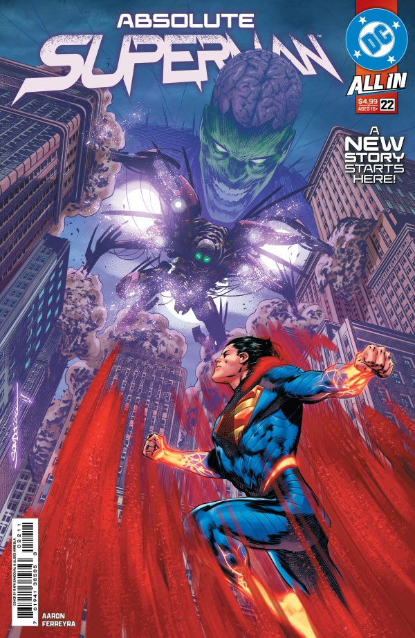 Capa de Absolute Superman #22, com Superman contra Metallo
