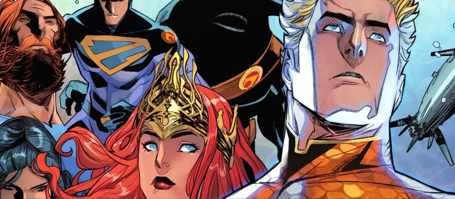 Aquaman ao lado de Mera e aliados atlantes