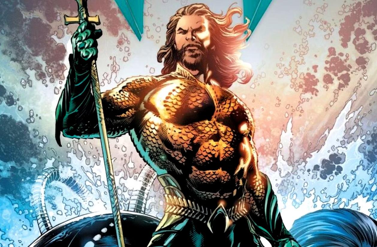 Aquaman segurando o tridente em arte da DC Comics