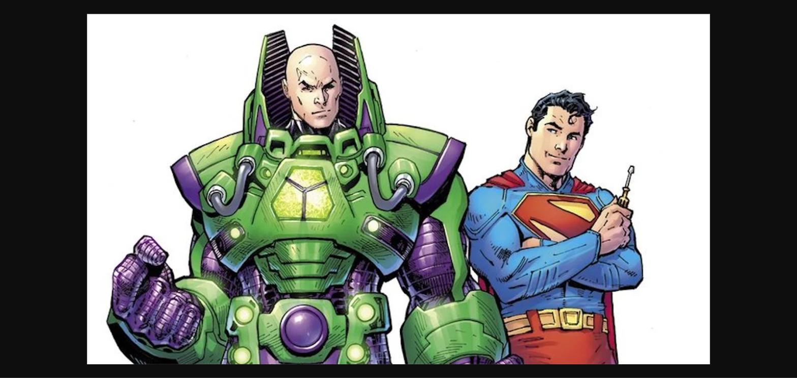 Arte de Homem de Amanhã mostrando Superman e Lex Luthor