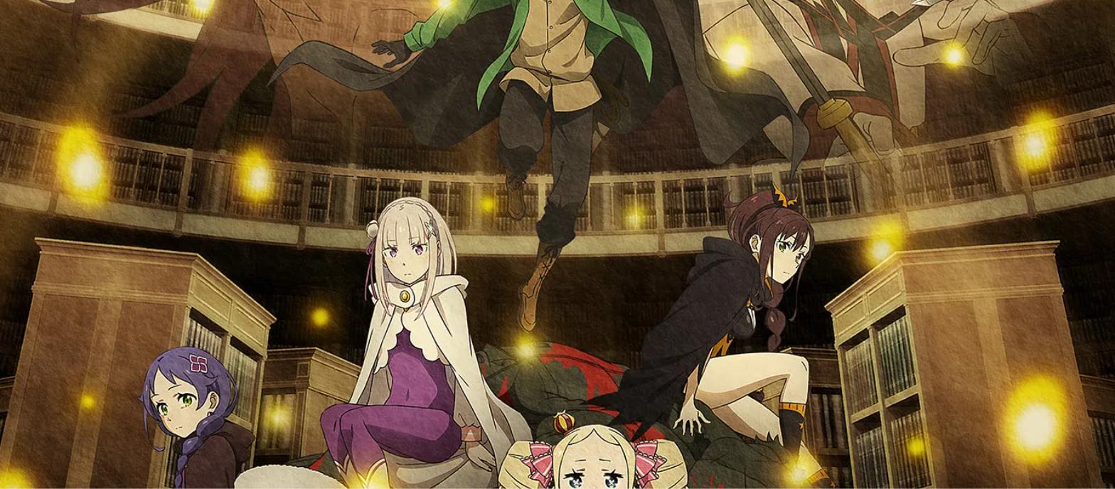 Pôster da 4ª temporada de Re:Zero com Emilia, Ram e Rem