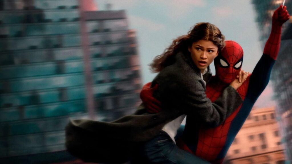 Homem-Aranha e MJ em cena de Homem-Aranha Um Novo Dia