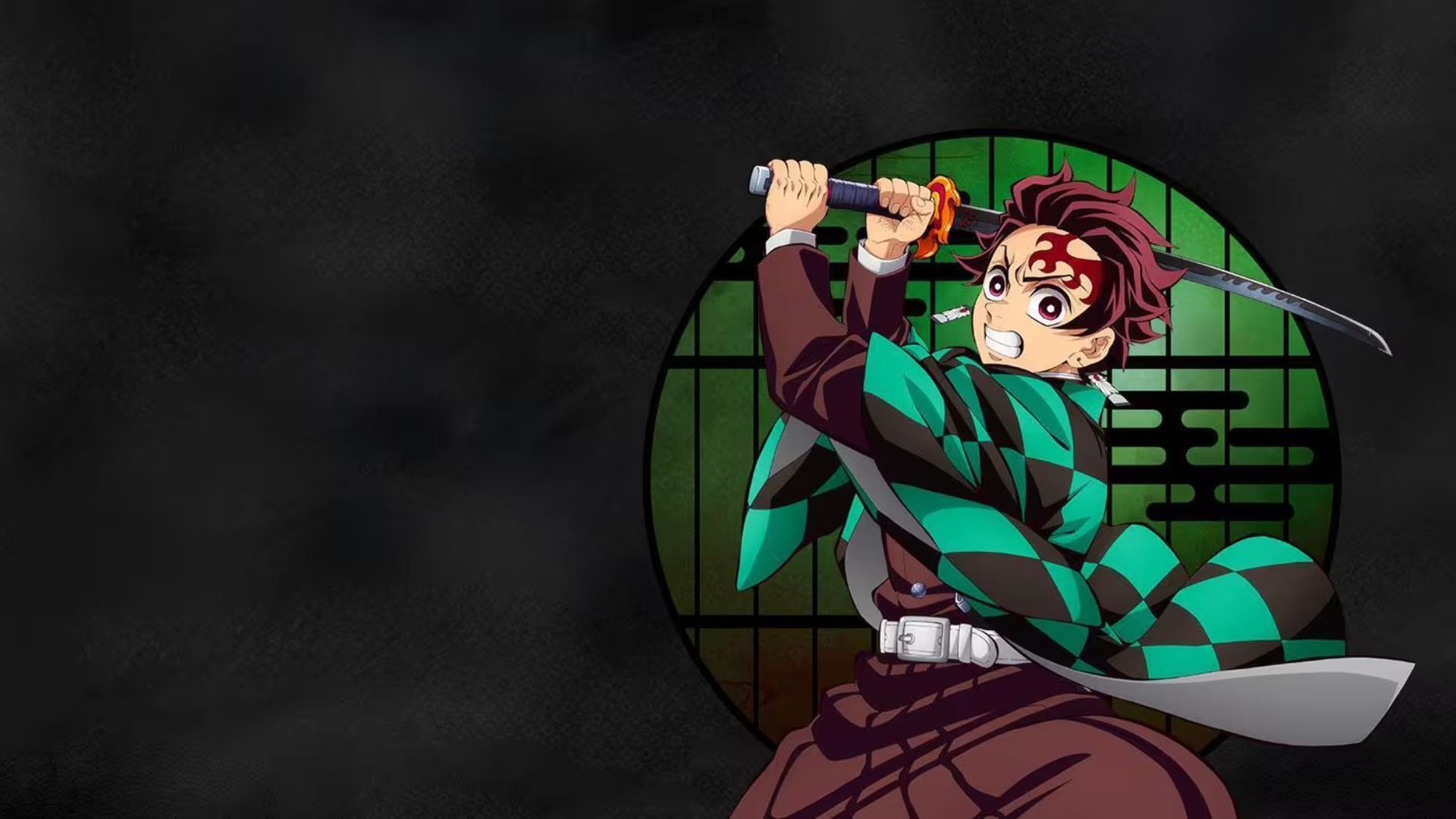 Tanjiro Kamado empunhando a espada em arte de Demon Slayer: Castelo Infinito