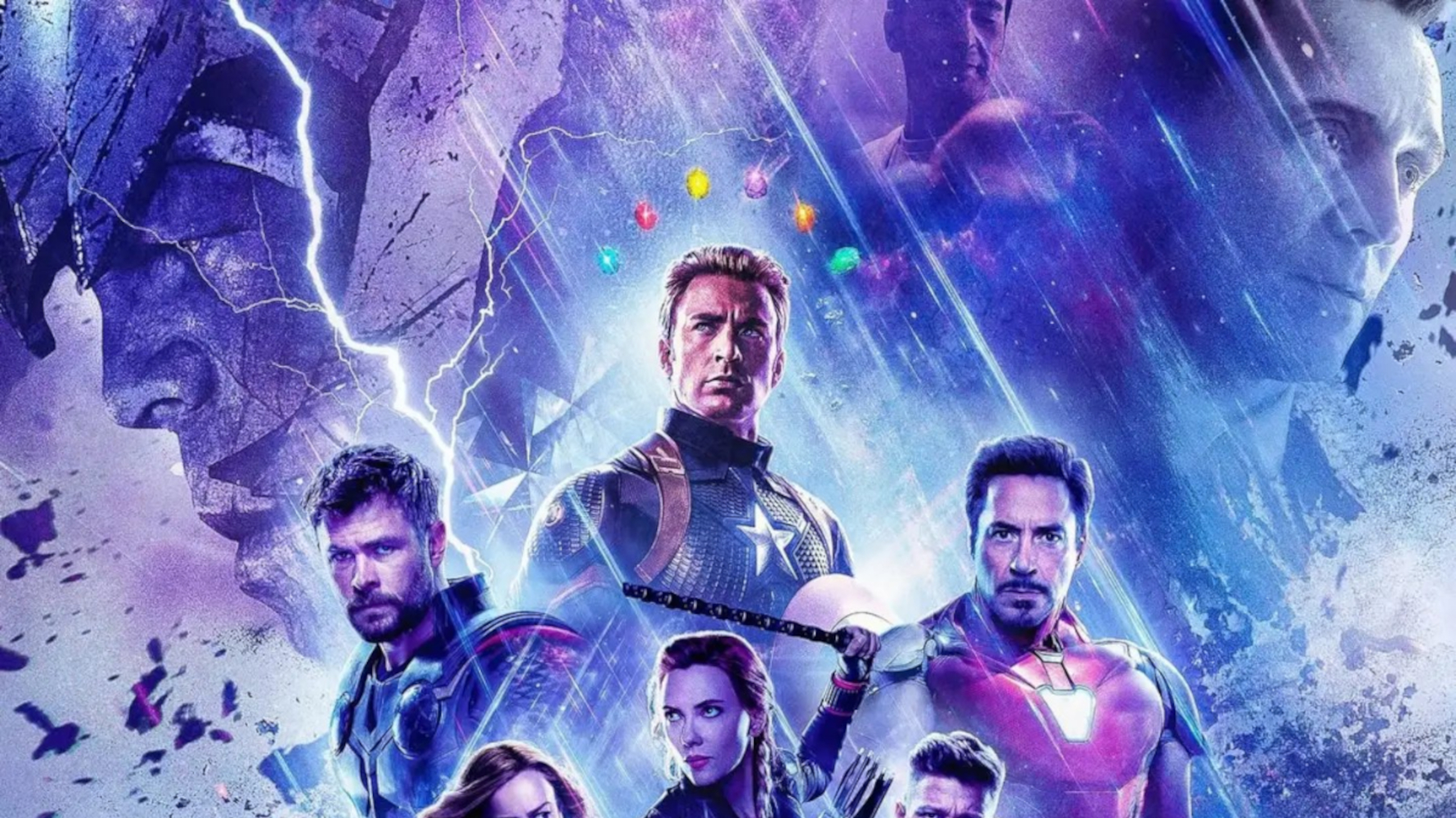 Arte de divulgação de Vingadores: Ultimato com os heróis e as Joias do Infinito