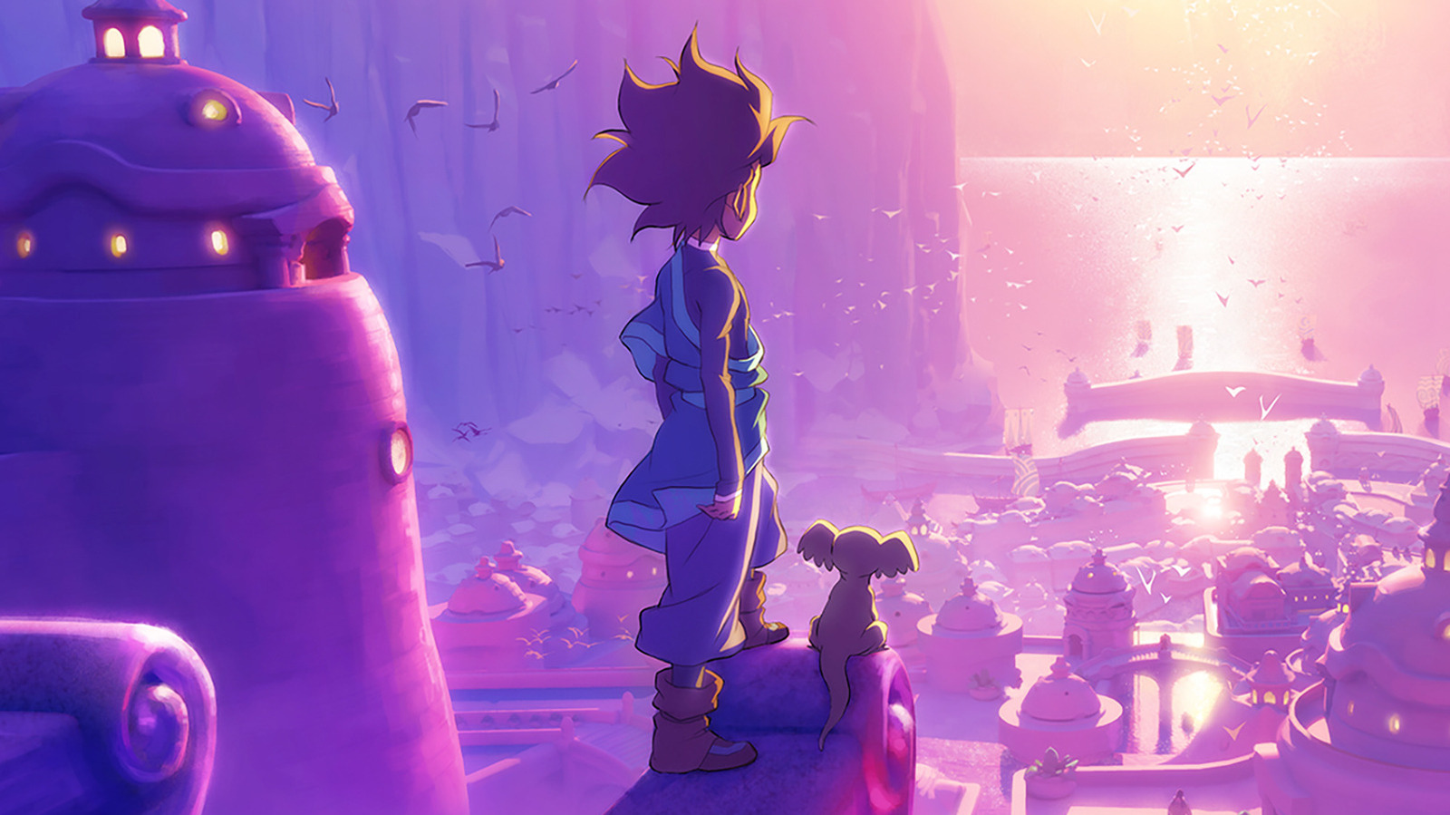 Kuruk e Nikik observam uma cidade em arte de Avatar Kuruk: Wave of Chaos
