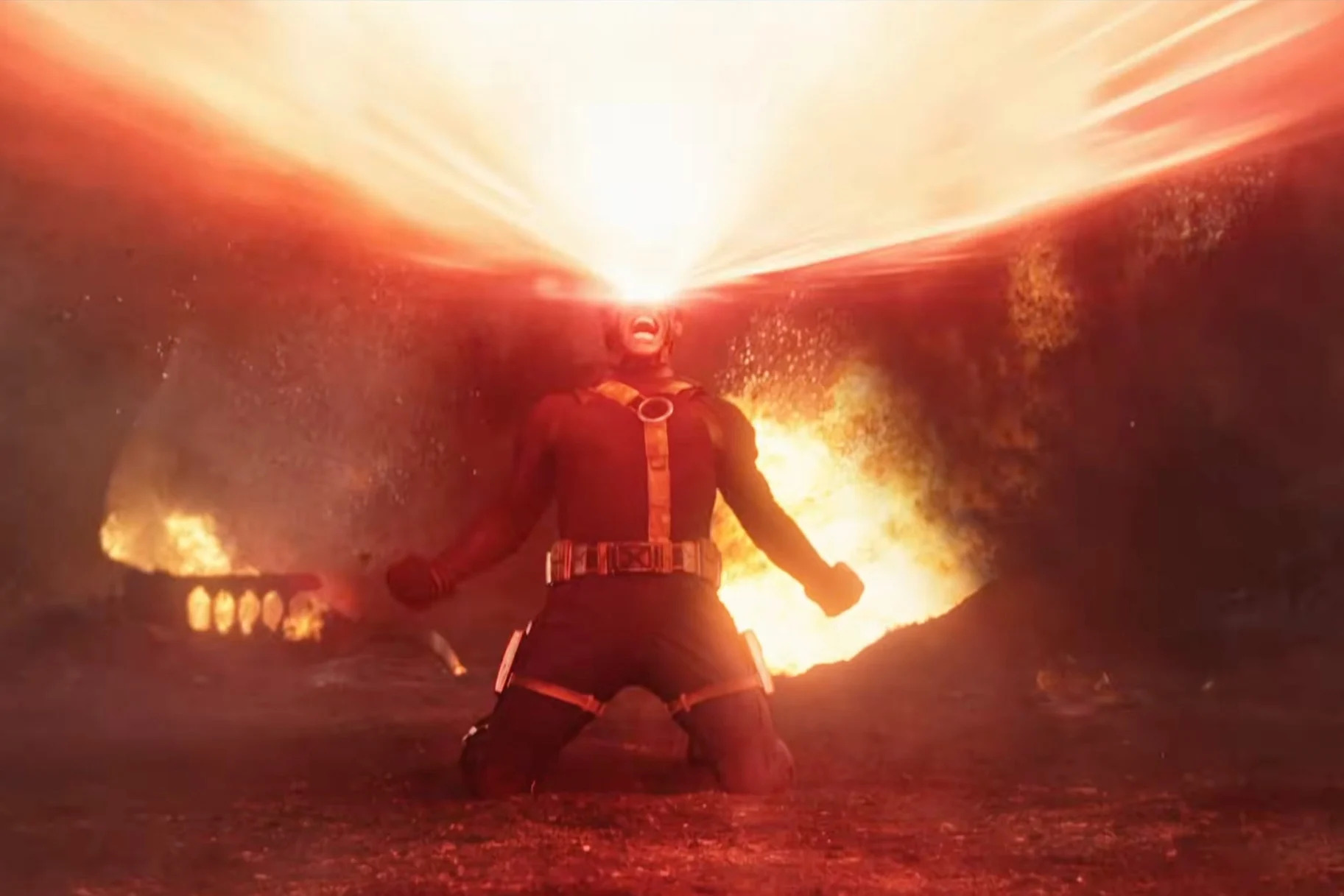 Ciclope dispara um raio óptico em meio a ruínas no teaser de Vingadores: Doutor Destino.