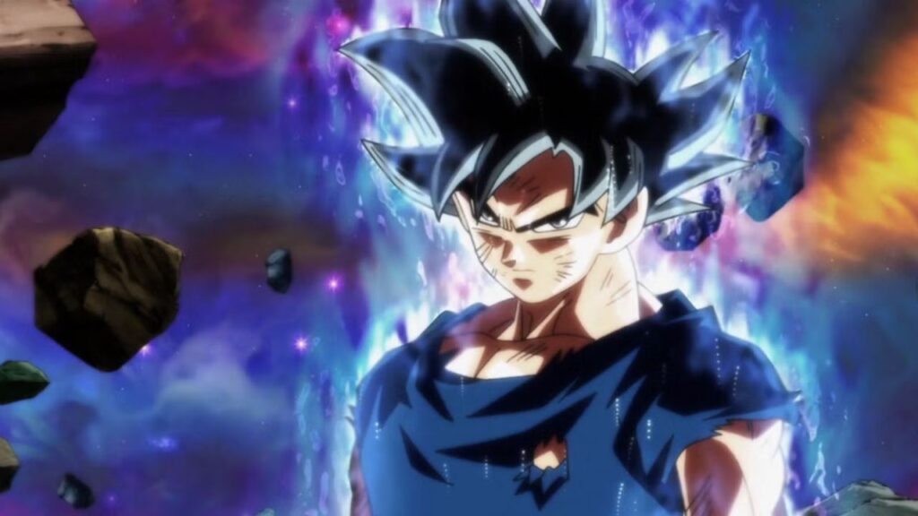 Goku em Ultra Instinto Sign durante a luta contra Jiren no anime Dragon Ball Super