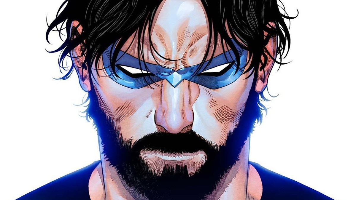 Nightwing de barba, em arte de Bruno Redondo para a saga Fallen Grayson