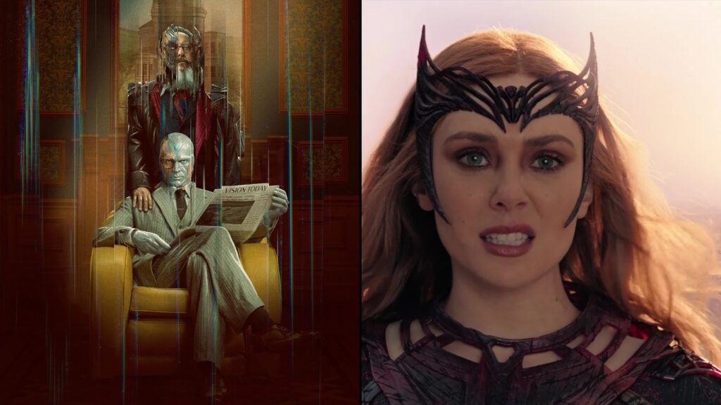 Visão Branco em arte de VisionQuest ao lado de Wanda Maximoff como Feiticeira Escarlate
